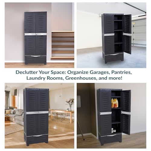 Sunnydaze Lockable Storage Cabinet – Indoor or Outdoor Utility Storage Cabinet with 3 Adjustable Shelves - 57.5" H – Garage, Office, Home