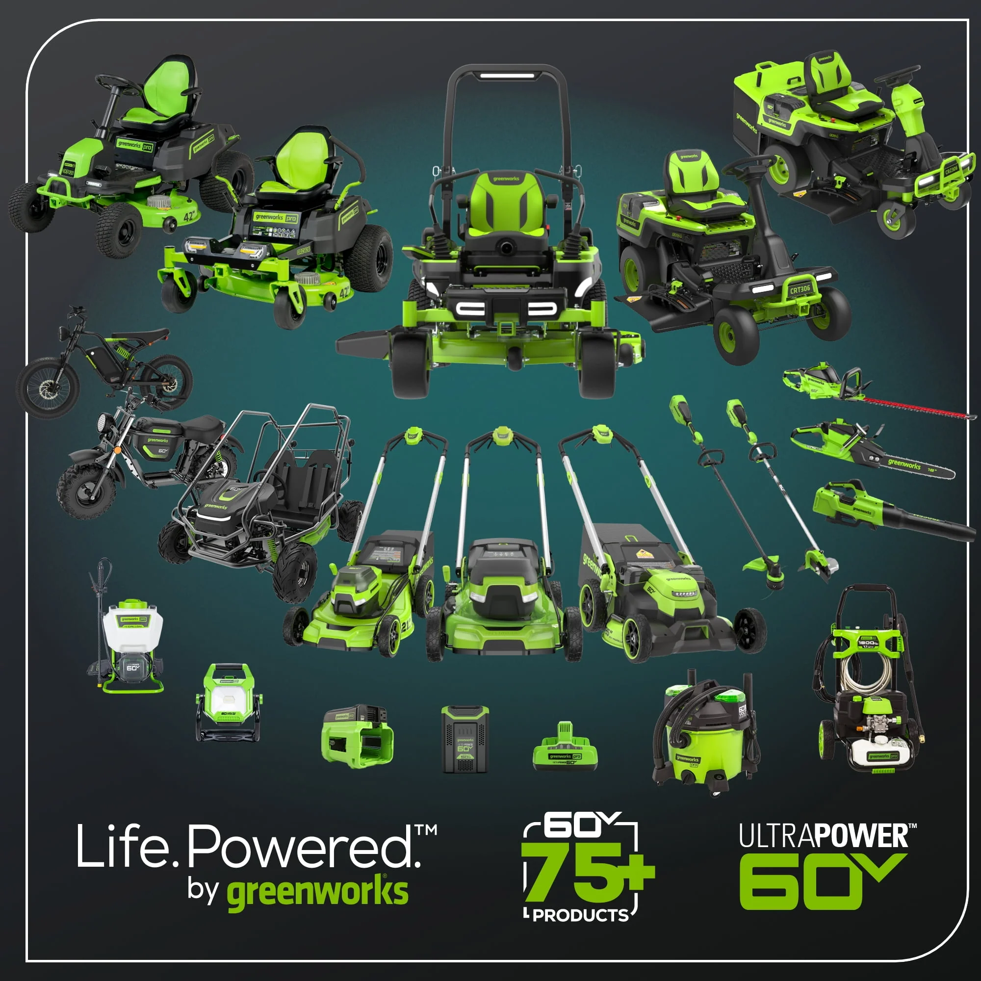 Greenworks 60V 42” Cordless Battery Crossover-Z Zero Turn Riding Lawn Mower + (6) 8Ah Batteries & (3) Dual Port Turbo Chargers 7409302
