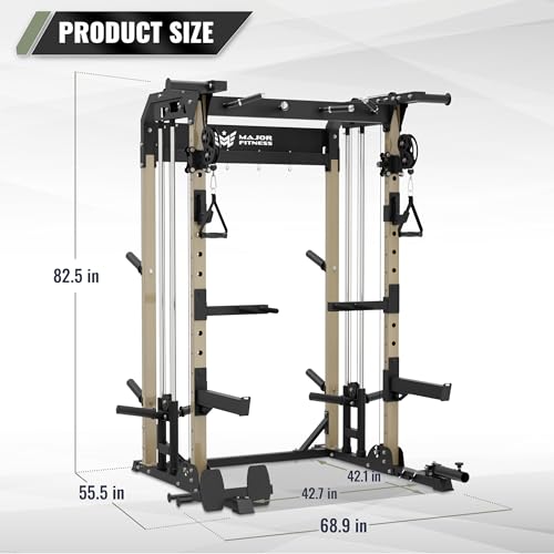 MAJOR FITNESS F22 Multi-Functional Power Rack—1600lbs Capacity All-in-One Squat Rack with Dual Pulley System for Home Gym Strength Training