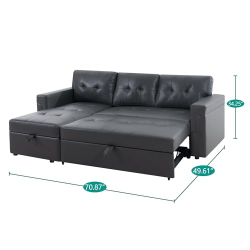 Naomi Home Reversible Sleeper Sectional Sofa Storage Chaise Velvet/Dark Gray
