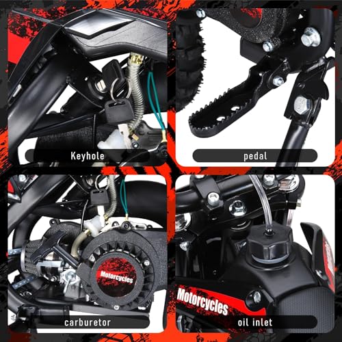 49cc Kids Dirt Bike, 2-Stroke Gas Powered Mini Motocross Motorcycle, Off-Road Dirtbike for Kids 5-14 with Front/Rear Disc Brakes, Shock Absorption
