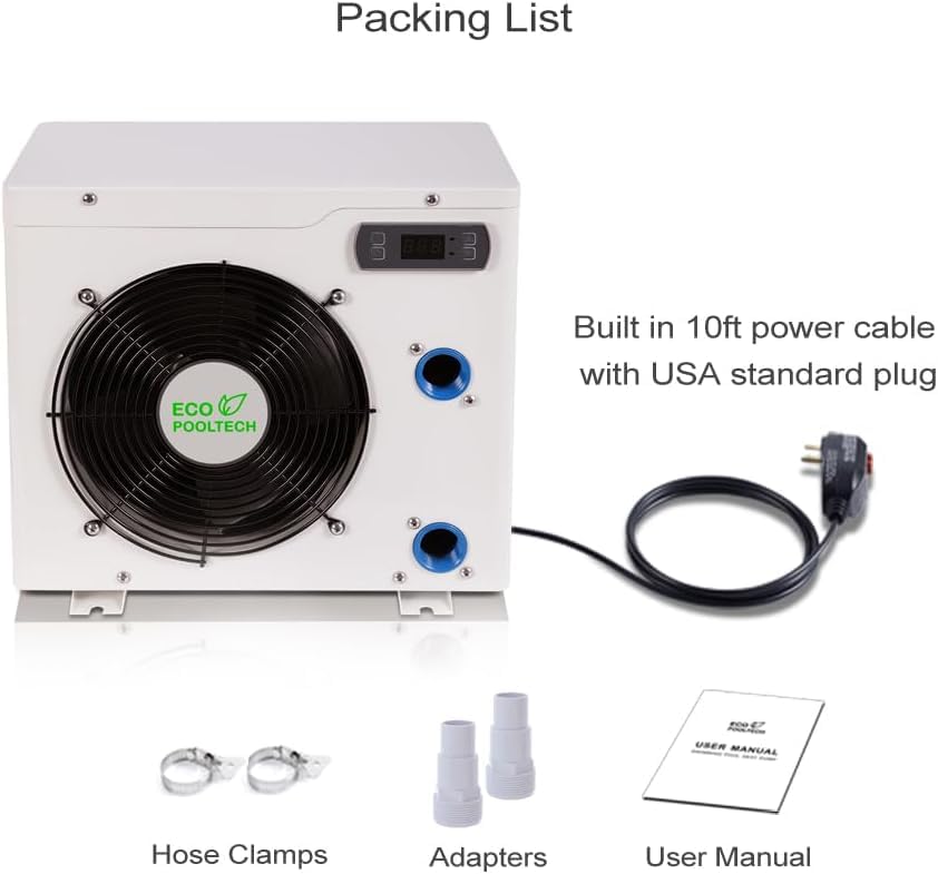 Above Ground Pool Heater EU50, Max 16184BTU Up to 5000gallons Electric Swimming Pool Heat Pumps, Titanium Heat Exchanger, 5.62 COP, 110V/120V