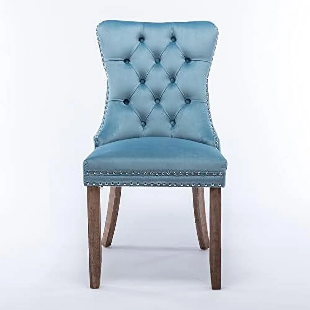 TJUNBOLIFE Velvet Dining Chairs   Upholstered Dining Room Chairs  Tufted Dining Chairs with Solid Wood Legs  Nail Heads and Ring Pull for Kitchen