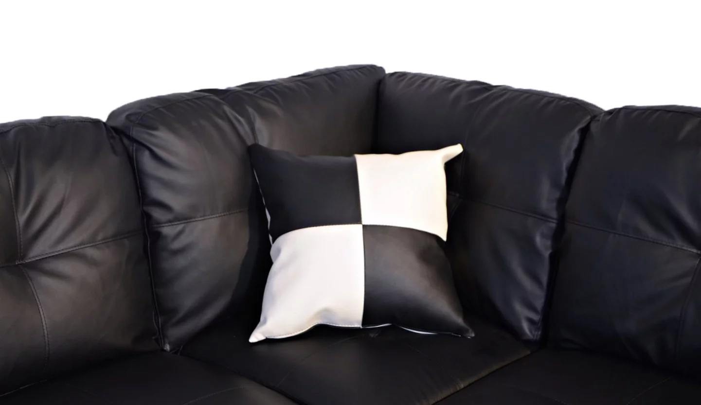 Sectional 3 PC set Black Faux Leather Right -Facing Chaise with Storage Ottoman