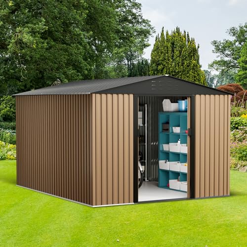 Metal Garden Shed, Outdoor Storage Shed, 10FT x 8FT Sheds & Outdoor Storage, Metal Utility Tool Storage Shed with Door Lock, Waterproof Roofs
