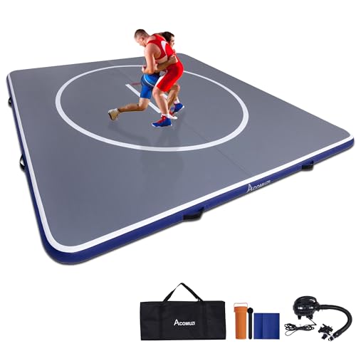 Inflatable Wrestling Mat 10FT/5FT, Portable Jiu Jitsu Mats Wrestling Mat for Home, Outdoor or Indoor Training Mat for Water Yoga, Gymnastics, Gray