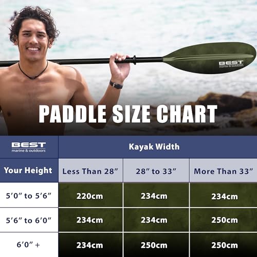Best Marine and Outdoors Kayak Paddle, Carbon Fiber Shaft & Fiberglass Reinforced Polypropylene Blades, 220cm, 234cm, 250cm
