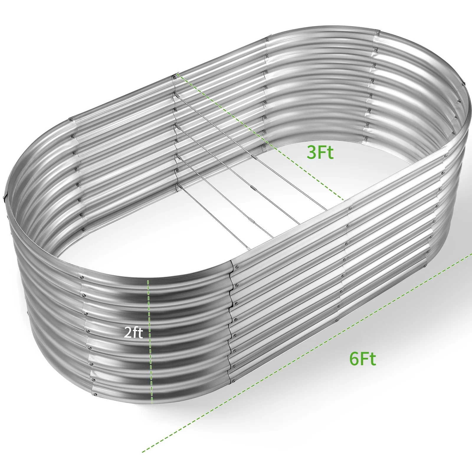 Land Guard 6x3x2ft Galvanized Metal Raised  Garden Bed，Oval Planter Box Outdoor - Starlight Silver - Curated Treasures Market