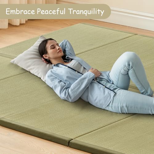 HAGiHARA Japanese Traditional Tatami Mat,35.4"x78.7"x1.2" Foldable Floor Mattress, Japanese Rush Grass Tatami Floor Mat for Meditation, Yoga