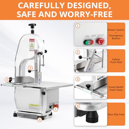 Electric Bone Saw Machine, 750W Meat Saw for Butchering, 0.39～6.7 Inches Cutting Thickness with 6 Saw Blades
