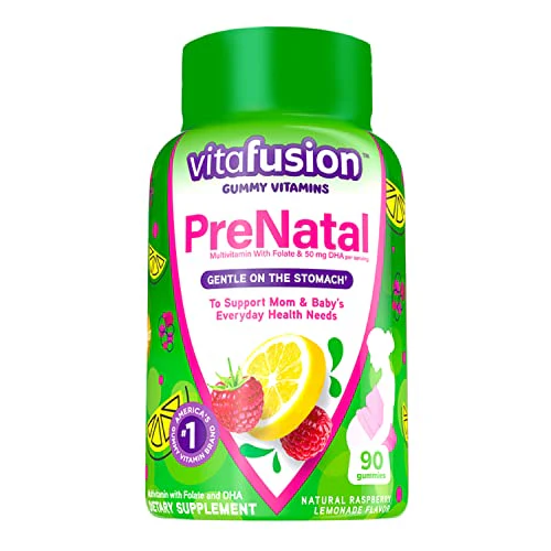 vitafusion PreNatal Gummy Vitamins, Raspberry Lemonade Flavored, Pregnancy Vitamins for Women, With Folate and DHA