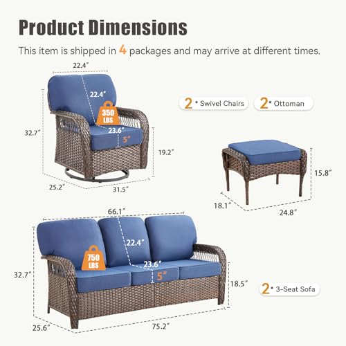 7 Pieces Outdoor Furniture Set with Swivel Chairs