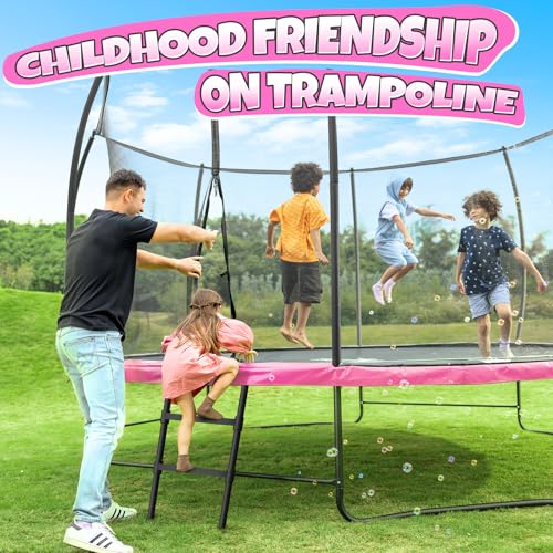 BCAN 8FT 10FT 12FT 14FT 15FT 16FT Recreational Trampoline with Enclosure for Kids Adults, ASTM Approved, Outdoor Trampolines with Ladder for Kids