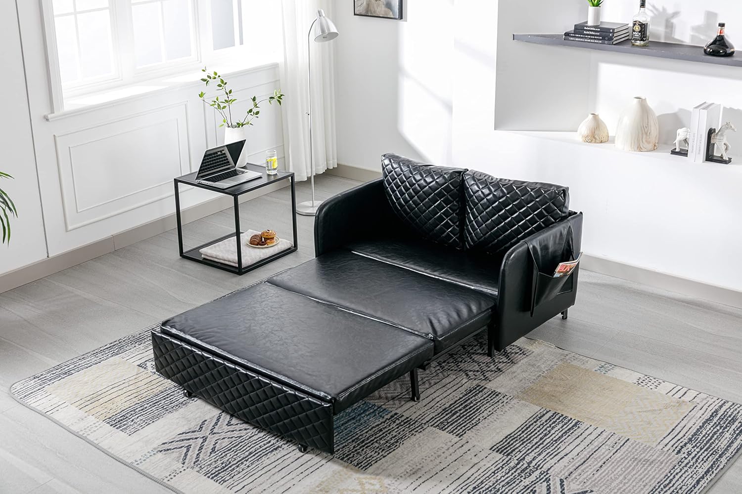 Convertible Sleeper Sofa Bed, Modern Velvet Loveseat Couch with Pull Out Bed, Small Love Seat Futon Sofa Bed with Headboard