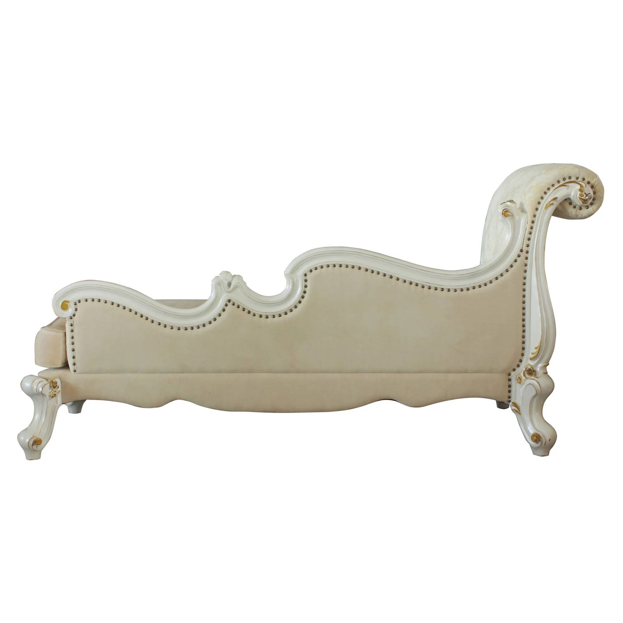 ACME Picardy One Arm Chaise with Nailheads in Antique Pearl