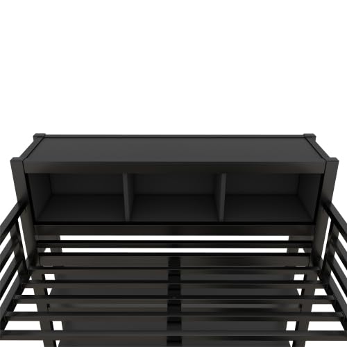 Metal Loft Bed with Wardrobe and L-Shaped Desk, Full Size Loft Bed with Storage Cubes and Shelves, Heavy Duty Loft Bed for Kids Teens, White