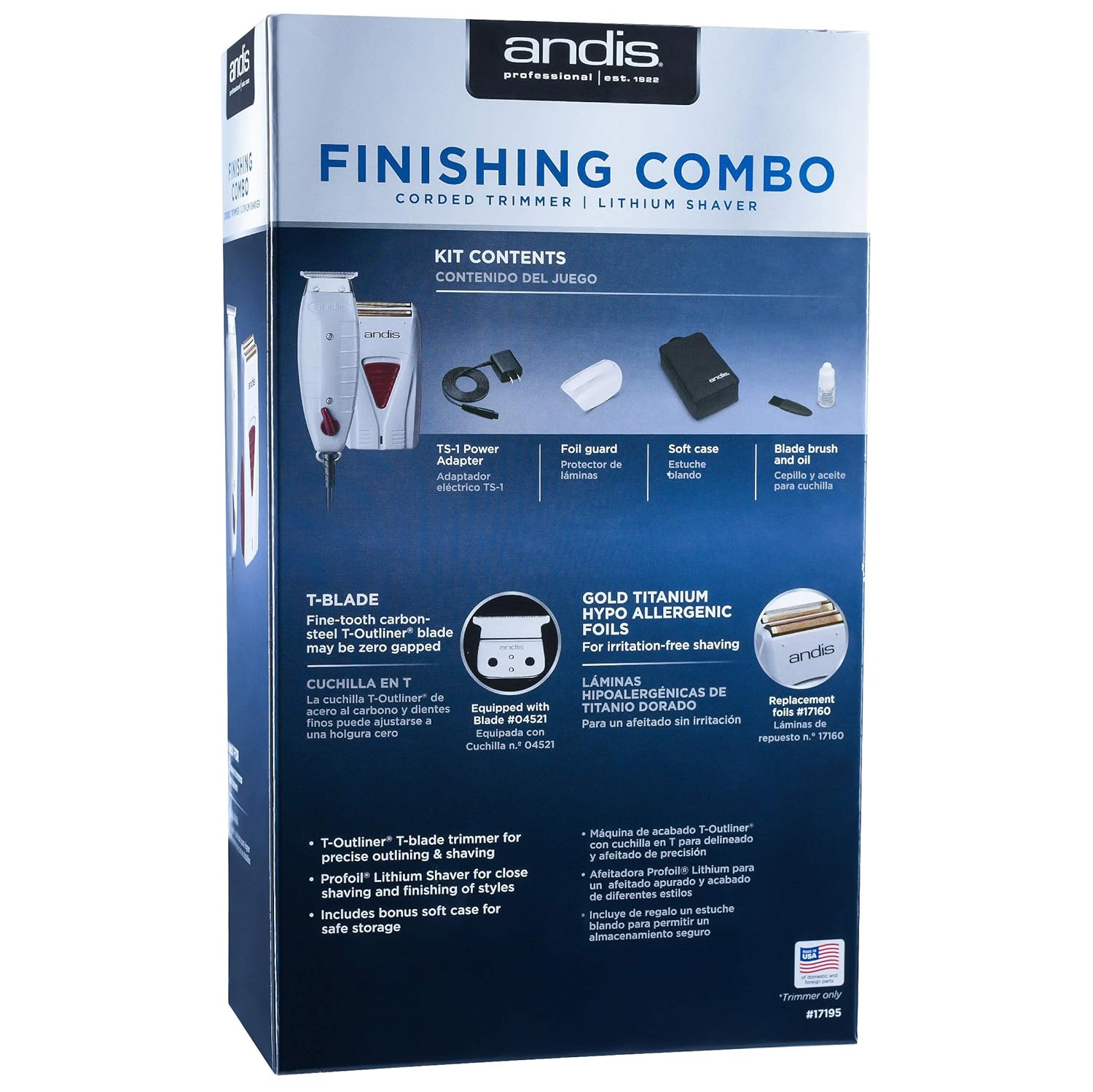 Andis Professional Finishing Combo, T-Outliner Beard/Hair Trimmer with T-Blade, Gray, Model GTO