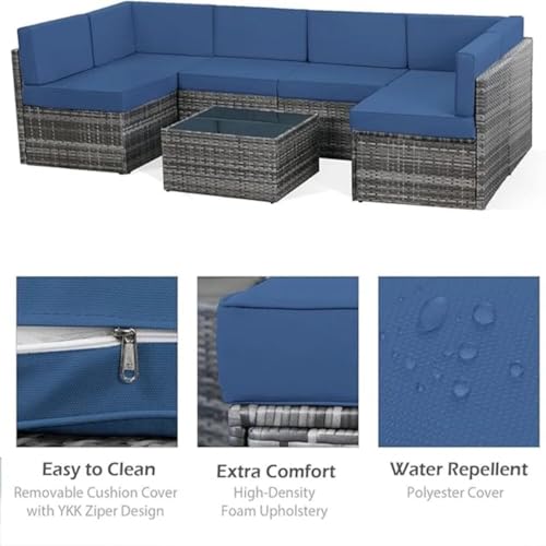 U-MAX 7 Piece Outdoor Patio Furniture Set, PE Rattan Outdoor Wicker Sectional Furniture Chair Set with Cushions and Tea Table