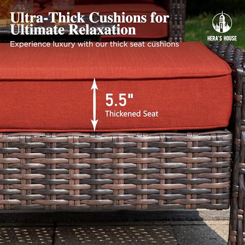 HERA'S HOUSE High Back Patio Furniture Set with Swivel Chairs, Outdoor Wicker Conversation Sets with 5.5" Comfy Cushions, 4 Piece Outside Sofa Sets