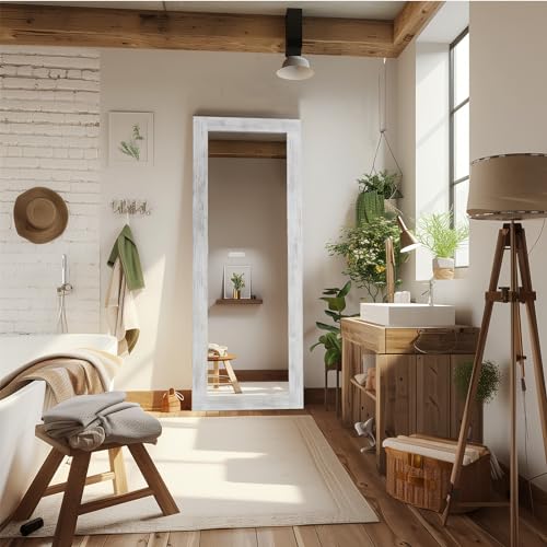 MELOMOIR Rustic Farmhouse Full Length Mirror, 64"x21" Wood Frame Floor Mirror, Free Standing Mirror Leaning Hanging Mirror
