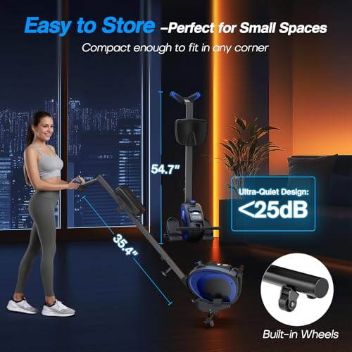 WELLFIT Rowing Machine for Home - Magnetic Rowing Machines 300lbs Capacity, Quiet Compact Smart Indoor Rower with Adjustable Resistance