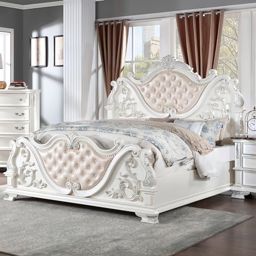Furniture of America Clairibel Wood 5-Piece Bedroom Set, King-Size Bed with Button-Tufted Headboard