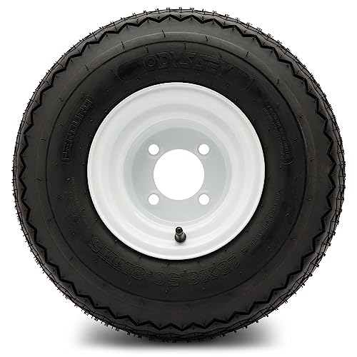8" Steel Golf Cart Wheels Glossy White and Odyssey Perduro (18/8.5-8) Golf Cart Tires - Set of Two