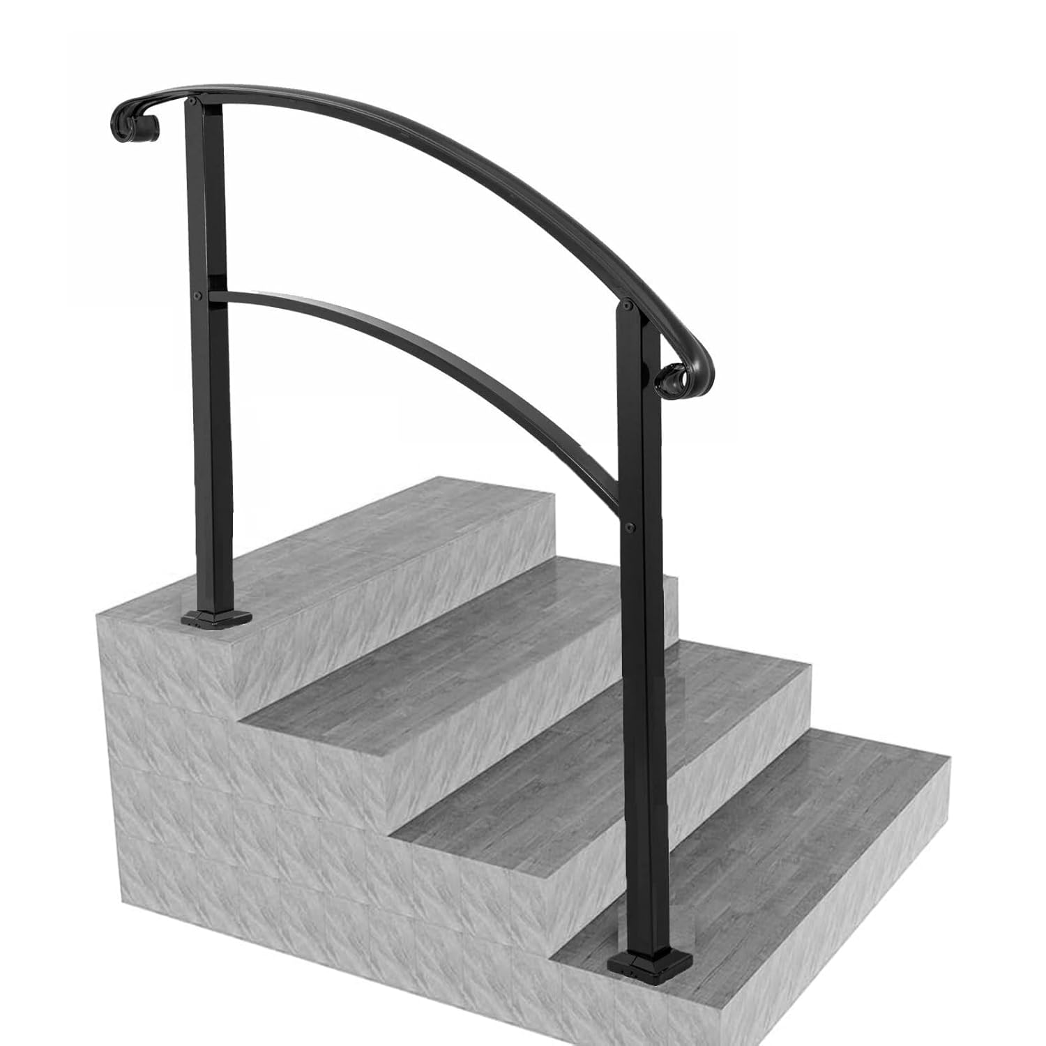 SCARIU Outdoor Hand Rails for Steps, 3 Steps Outdoor Stair Railing, Adjustable Front Porch Hand Rail