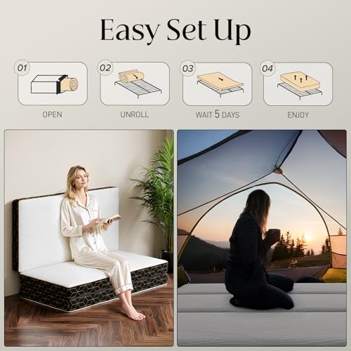 Tri-Fold Memory Foam Mattress Queen - 6 Inch Portable Folding Mattress with Handle & Washable Cover, Floor Bed with Non-Slip Base