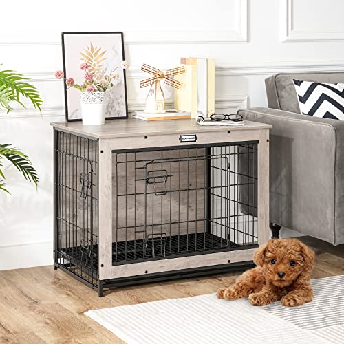 HOOBRO Dog Crate Furniture, 38.6" Large Dog Kennel Indoor, Wooden Cage with Pull-Out Tray