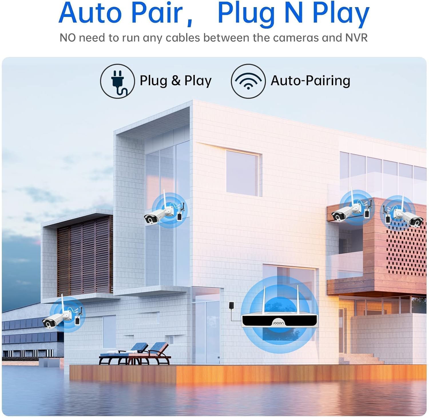 [Expandable 8CH, 2K,Audio] Wireless Security Cameras System Outdoor, 3.0MP 1296P H.265 One-Way Audio,Night Vision,Motion Detection,Remote Access