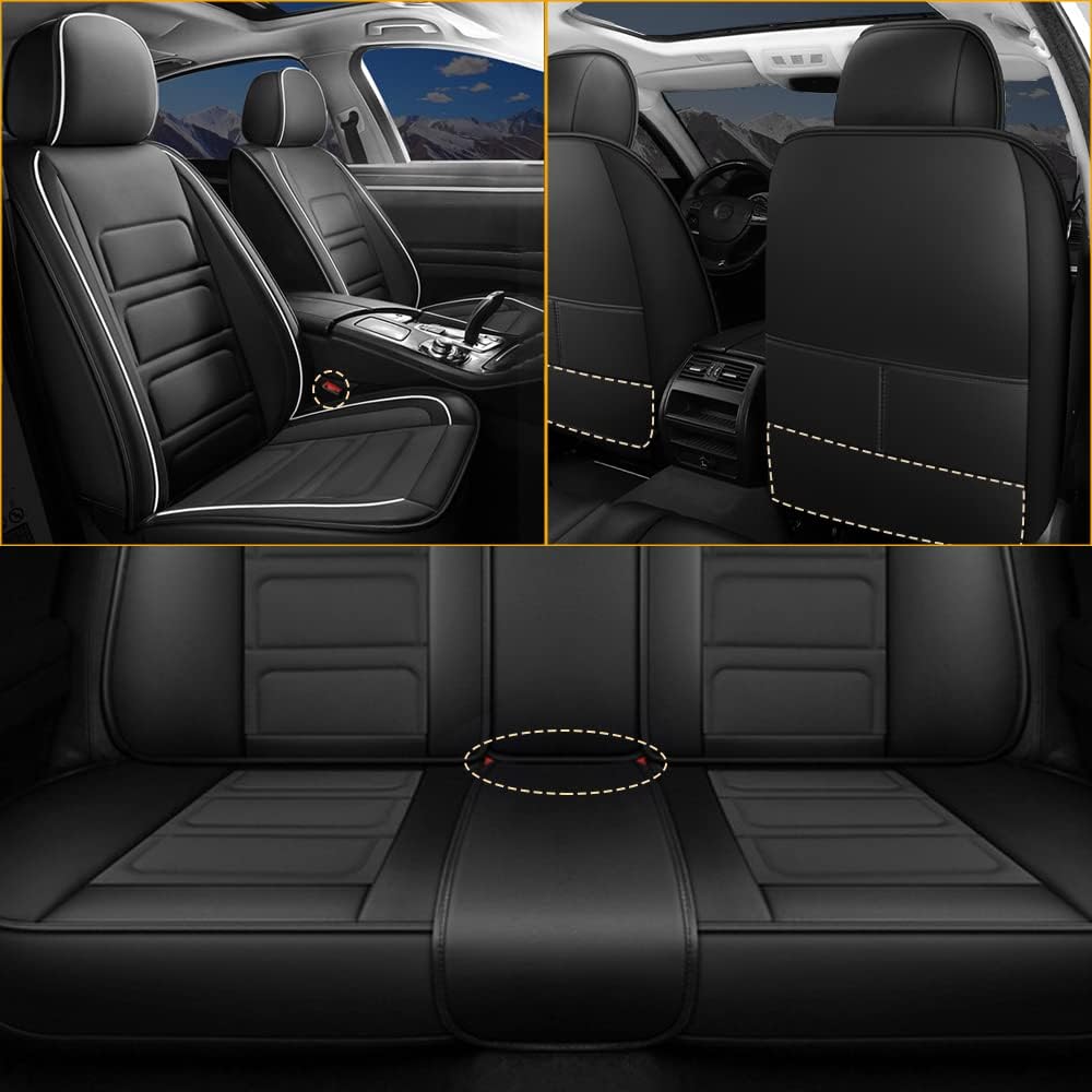 Car Seat Covers Waterproof Full Set Seat Covers Fit for 1996-2017 Toyota Camry Leather&Linen Vehicle Cushion Cover Compatible with Airbag