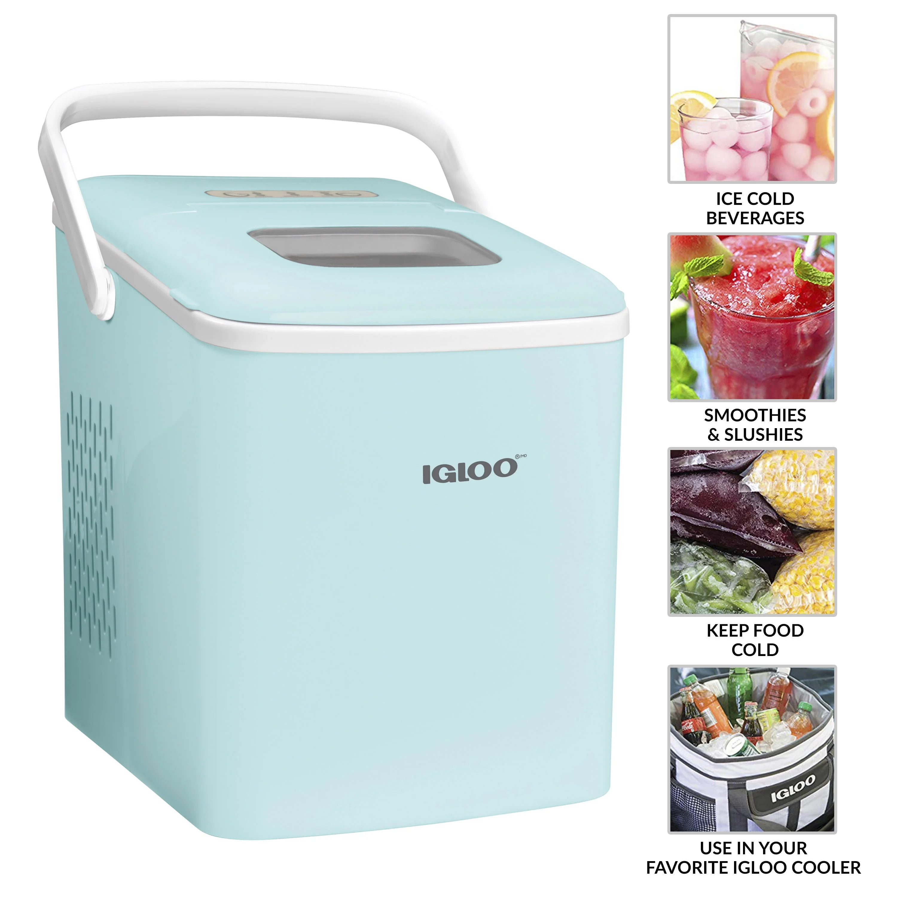 Igloo IGLICEB26HNAQ 26-Pound Automatic Self-Cleaning Portable Countertop Ice Maker Machine With Handle, Aqua
