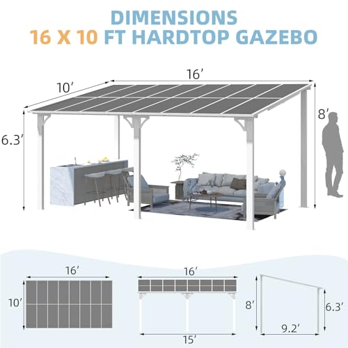 AECOJOY 10&rsquo; x 10&rsquo; Gazebo, Wall Mounted Gazebos Pergola on Clearance, Outdoor Patio Lean to Gazebo Awnings for Deck, Porch