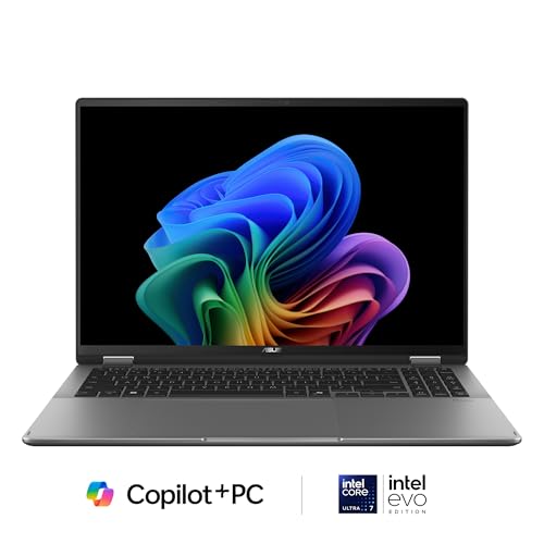 ASUS Vivobook 16 Flip Laptop, Copilot+ PC, 16” OLED 3K 120Hz Touch Display, Intel® Core™ Ultra 7 256V, Intel® Arc™ Graphics, 16GB Memory, 512GB SSD