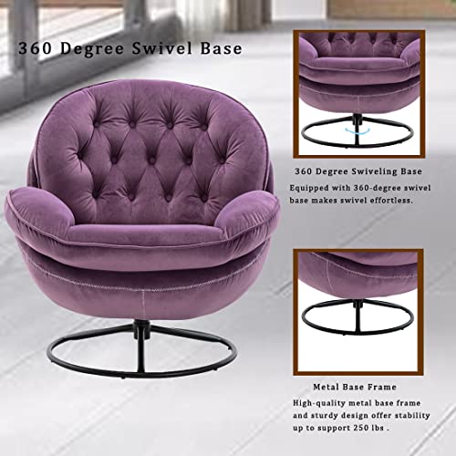 Baysitone Velvet Swivel Accent Chair with Ottoman Set, Modern Lounge Chair with Footrest, Comfy Armchair with 360 Degree Swiveling for Living Room