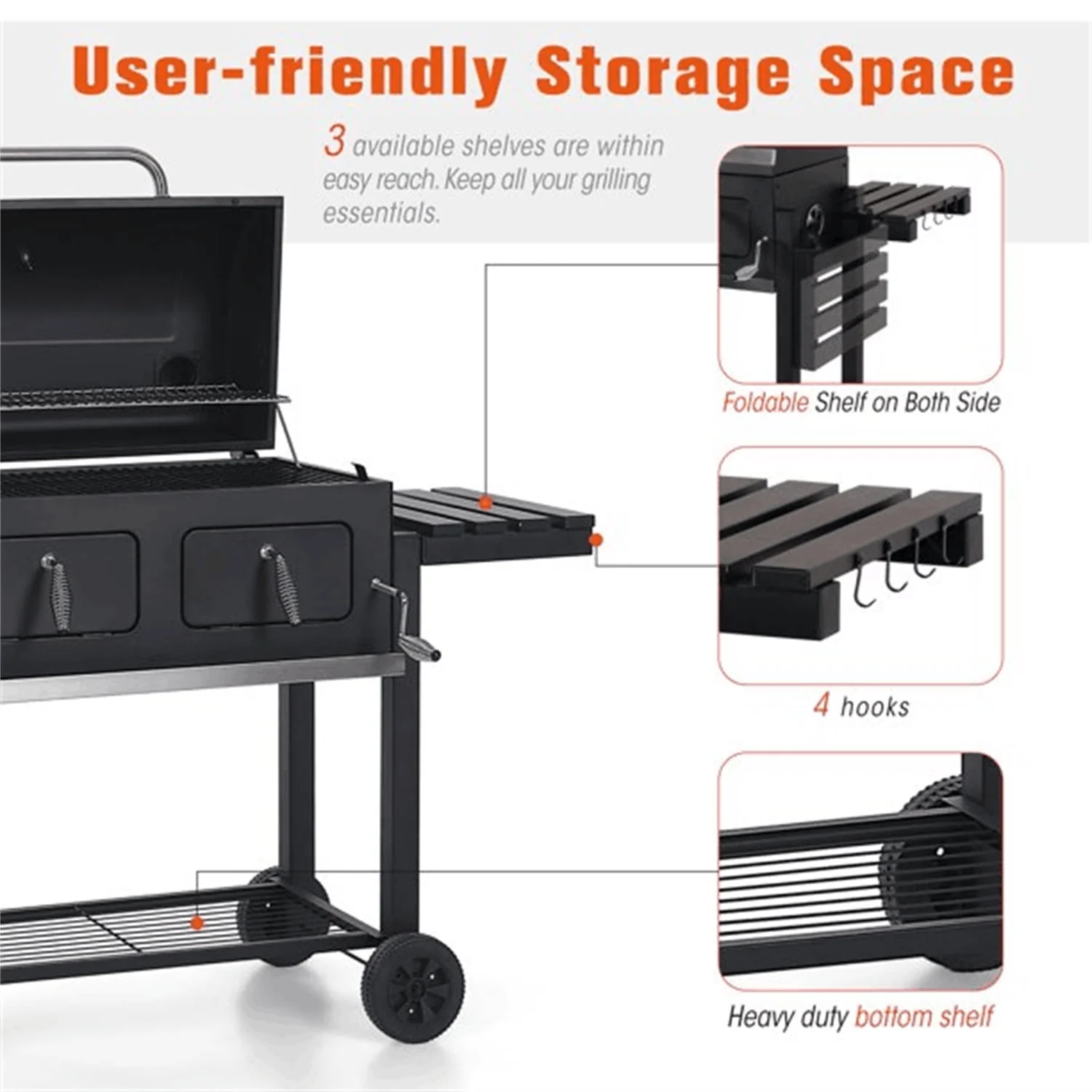 MF Studio 34'' Charcoal Grill Extra Large Portable BBQ  Grill, Black