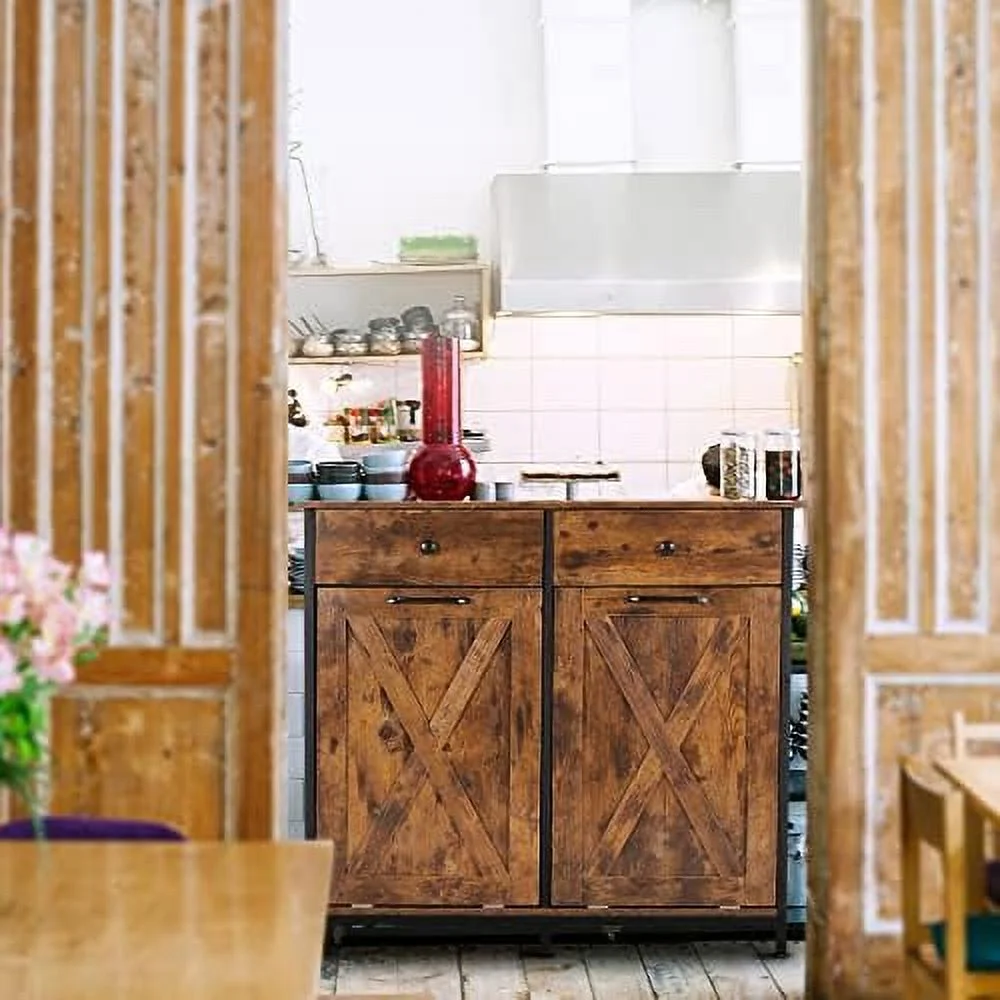 CCBIUOMBO Double Kitchen Trash Cabinets Two Tilt Out Trash Cabinets with Solid Hideaway Drawers Free Standing Wooden Kitchen  Recycling Cabinet