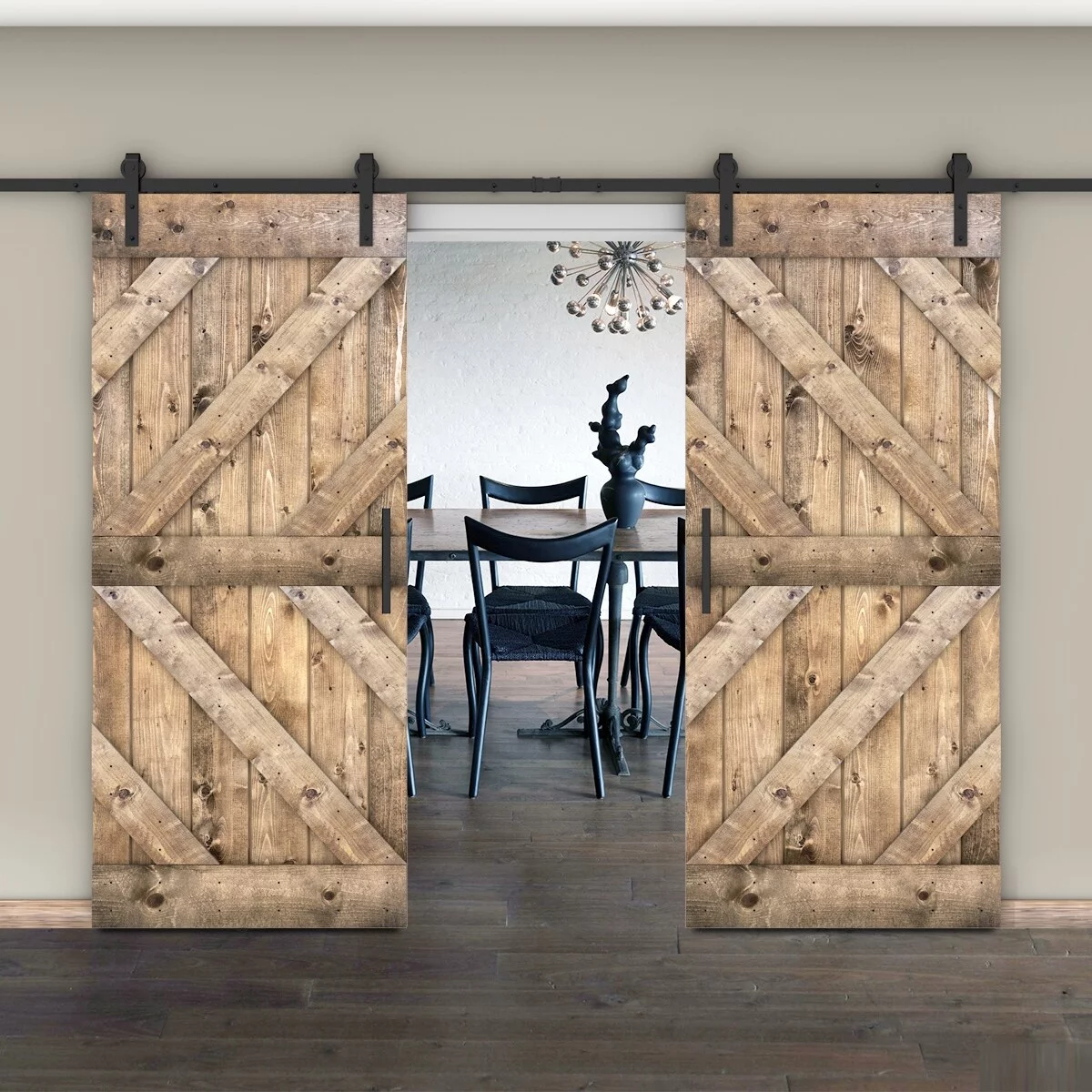 JM Barn Door With Solid Knotty Pine Paneled Wood and Hardware Kit(DIY) Dark Walnut 60X84