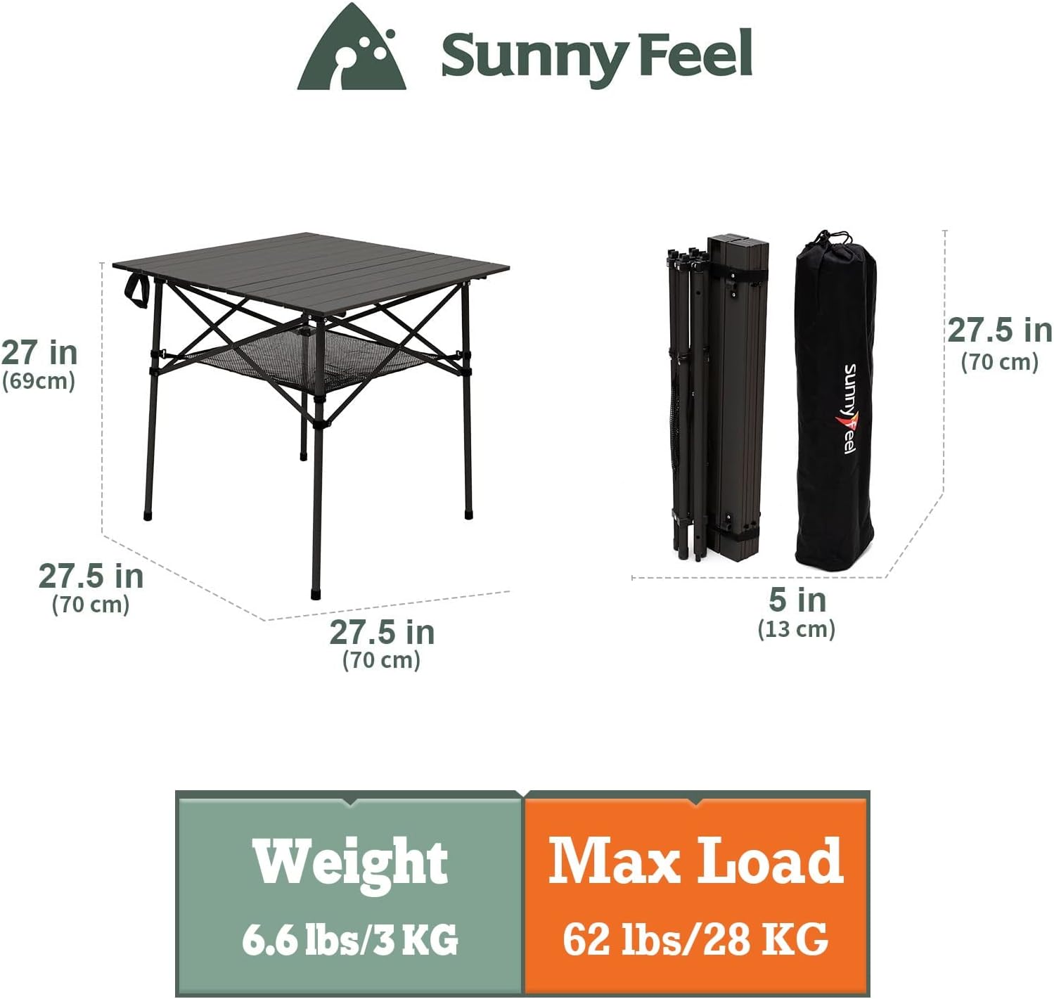 SUNNYFEEL Camping Directors Chair 2 Pack with Aluminum Outdoor Folding Table, Oversized Portable Folding Chair with Pocket for Beach, Fishing,Trip