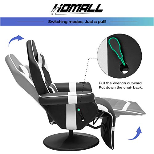 Homall Computer Racing Style Pu Leather Ergonomic Adjusted Reclining Video Gaming Single Sofa Chair with Footrest Headrest and Lumbar Support (Black)