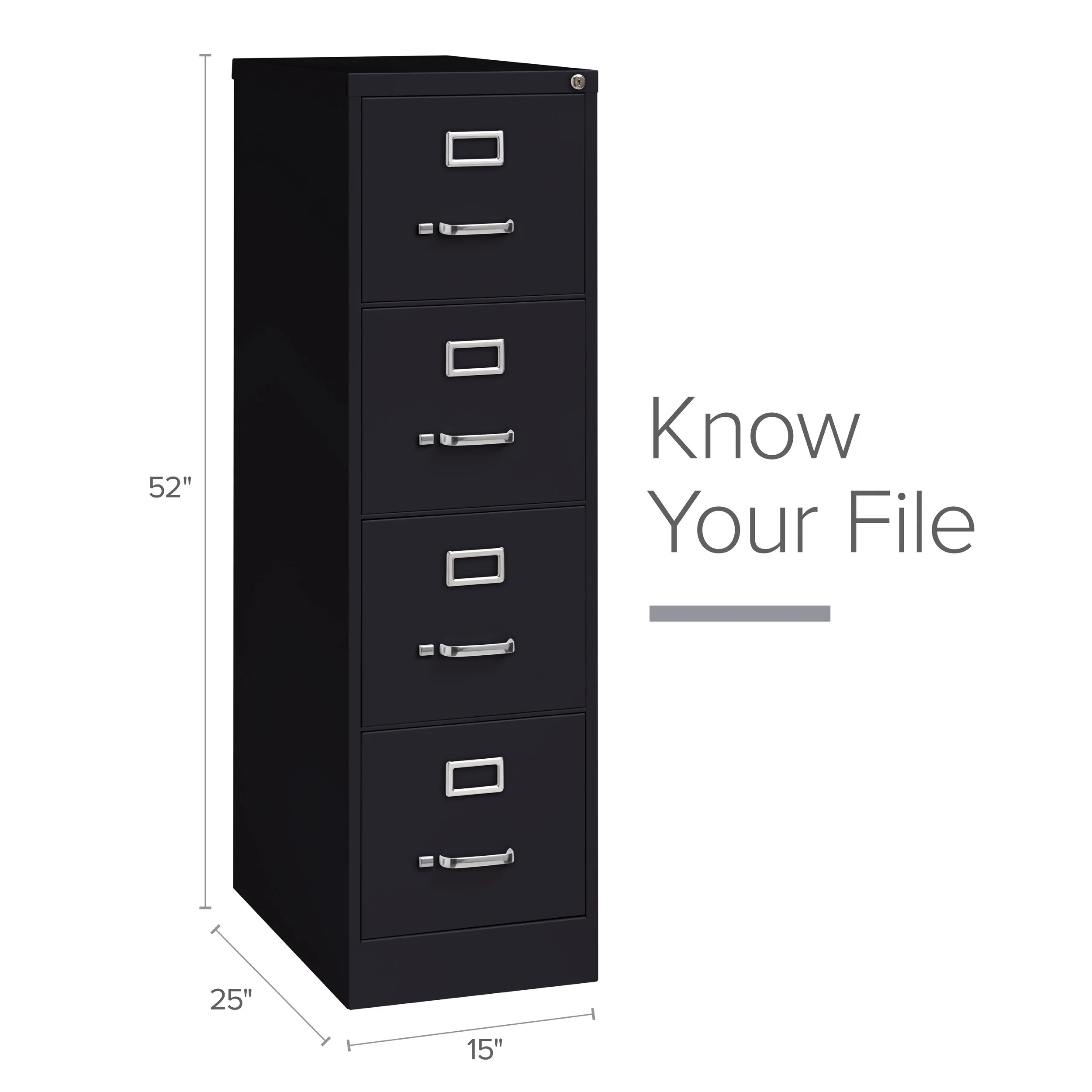 Hirsh 25" Deep 4 Drawer Letter Width Metal Vertical File Cabinet, Commercial Grade, Black
