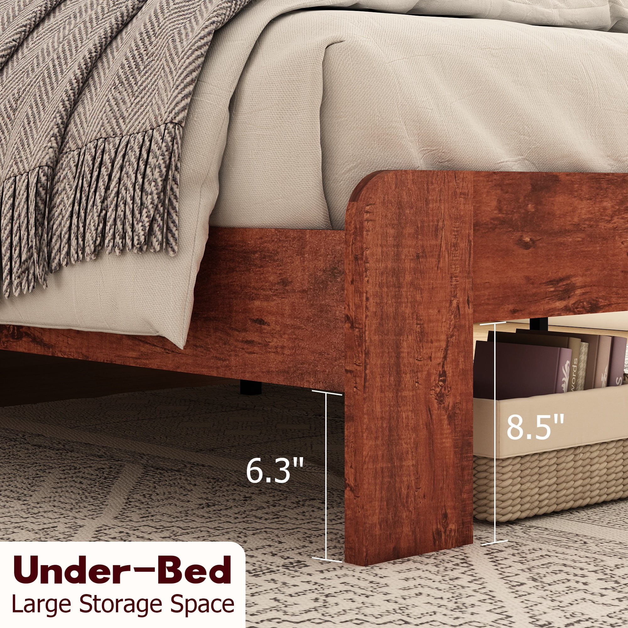 CoSoTower Queen Bed Frame Headboard , Wood Platform Bed Frame , Noise Free,No Box Spring Needed and Easy Assembly Tool,Large Under Bed Storage