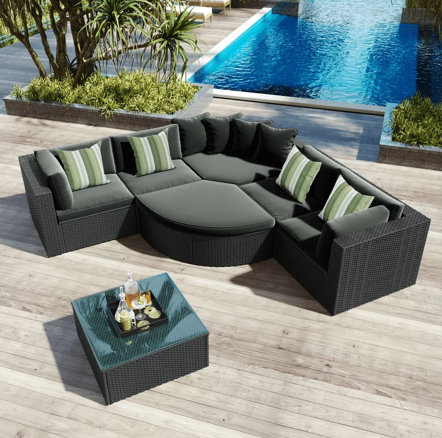 Euroco 7 Pieces Patio Conversation Set, Outdoor Sectional Wicker Sofa Set with Pillows, Gray - Curated Treasures Market