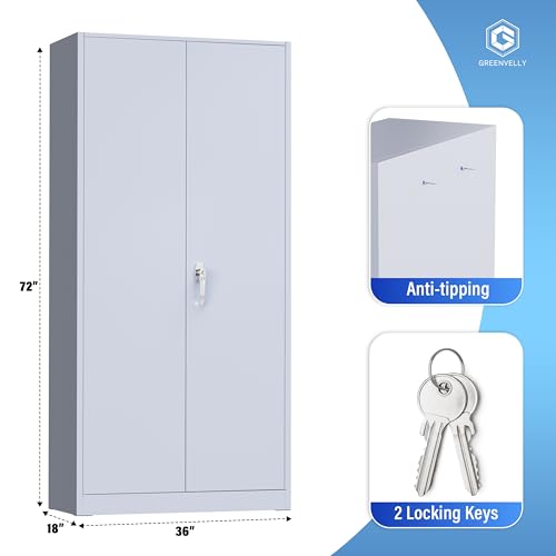 Greenvelly Metal Storage Cabinet, 72" Black Locking Storage Cabinets with Doors and 4 Shelves, Metal Cabinet for Garage Home Office, Classroom