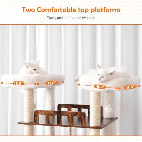 Heybly Cat Tree for Maine Coon with Litter Box Enclosure, 72-inch Wooden Cat Tower for Indoor Cats Large Adult, Big Condo with Food Station, Baskets