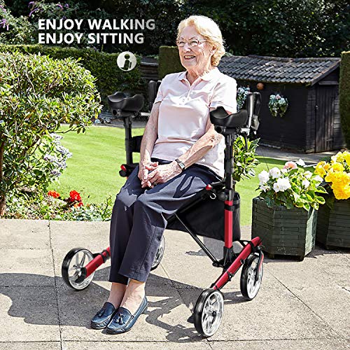 OasisSpace Upright Walker for Seniors - 10” Front Wheels Upright Rollator Walker with Seat and Padded Armrest