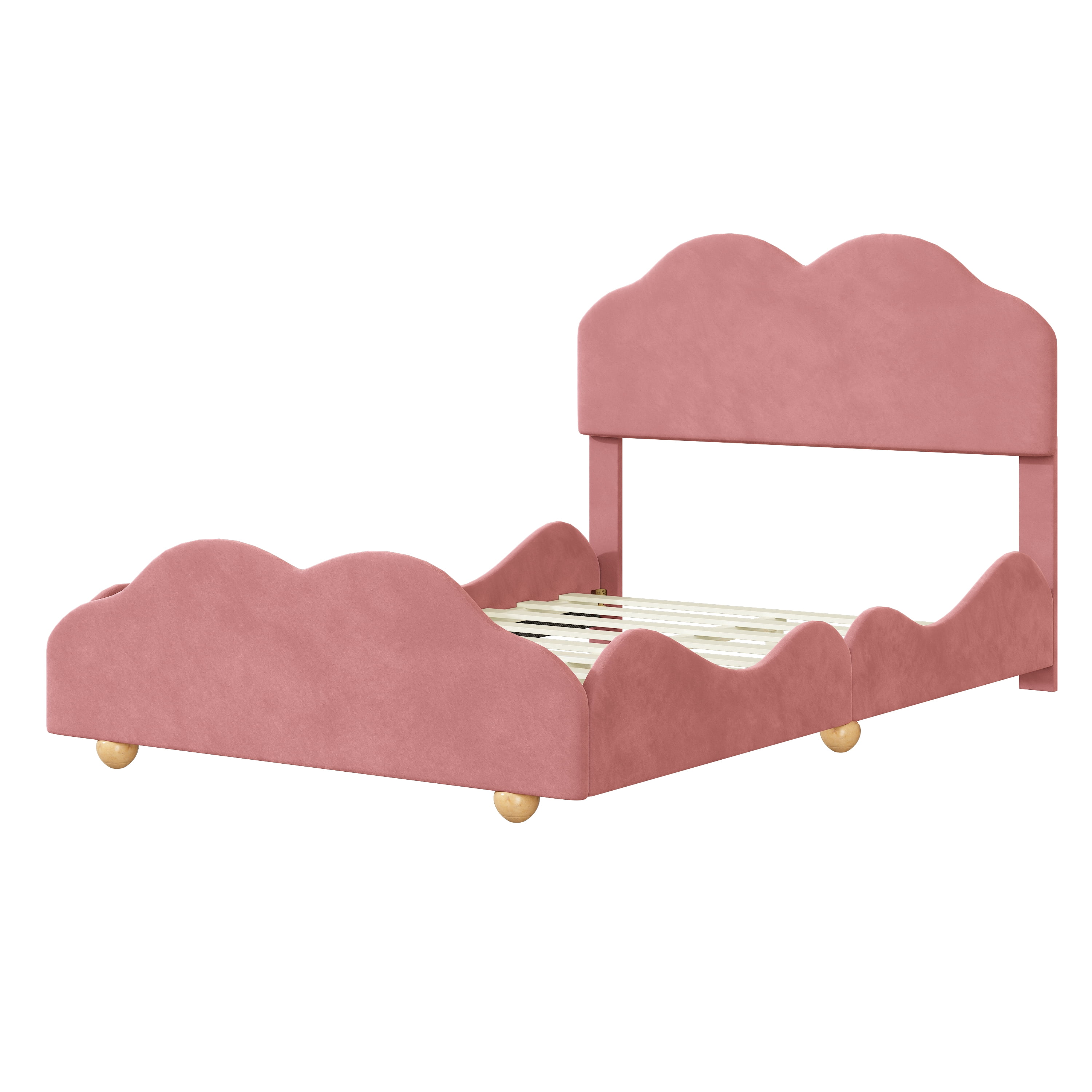 uhomepro Upholstered Full Size Bed Frame, Platform Bed Frame with Upholstered Cloud Shaped Headboard, Wood Slat Support, No Box Spring Needed