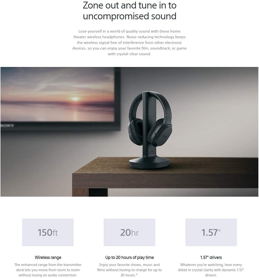 Sony Wireless RF Home Theater TV Headphones with Transmitter - 150-ft Wireless Range