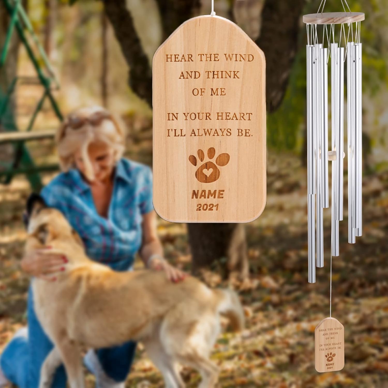 CWZY Pet Memorial Wind Chimes Paw Print Wind Chime Personalized Bereavement Wind Chime Remembrance Dog, Cat
